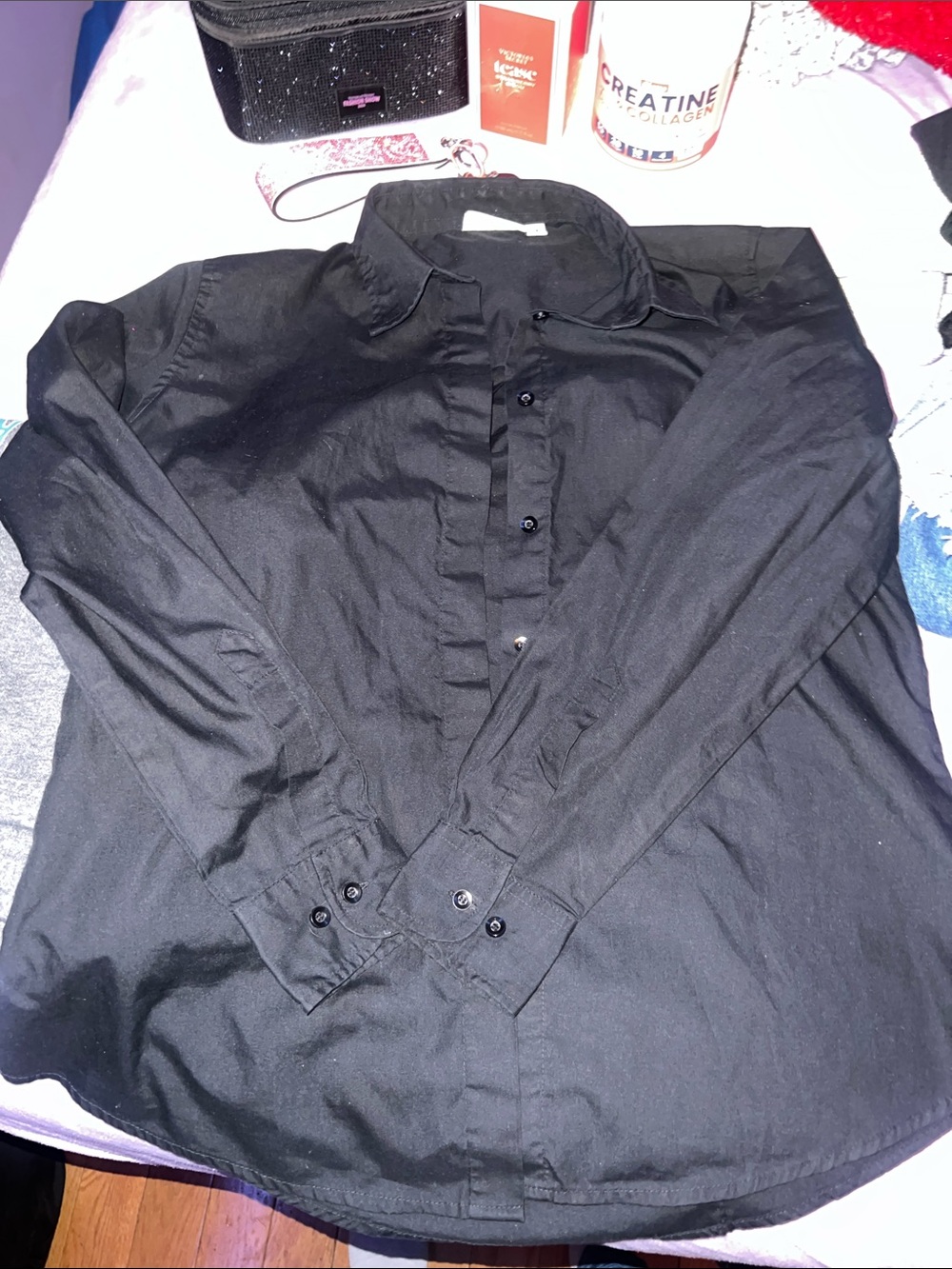 Women's Black Long-Sleeve Button-Down Shirt
